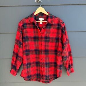 Vintage Eddie Bauer Red/Black Womens Plaid Cotton Shirt - made in Hong Kong - XL